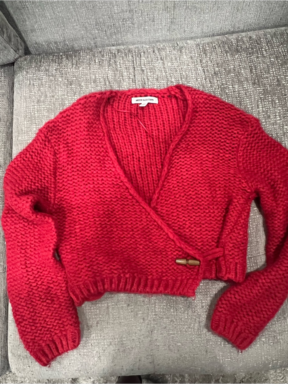 Urban Outfitters Red Chunky Knit V-Neck Wrap Sweater
